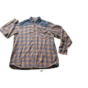 Harley Davidson Shirt Mens XL Plaid Pocket Snap Buttons Patch Biker Rugged FLAW